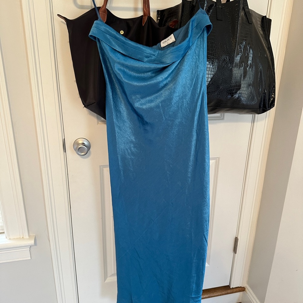 Royal Blue Long Strapless Silk Dress Size L